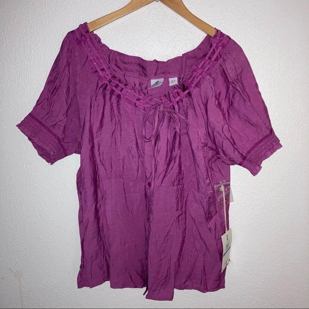 NWT Caribbean Joe Drawstring Neck Top Purple XL *